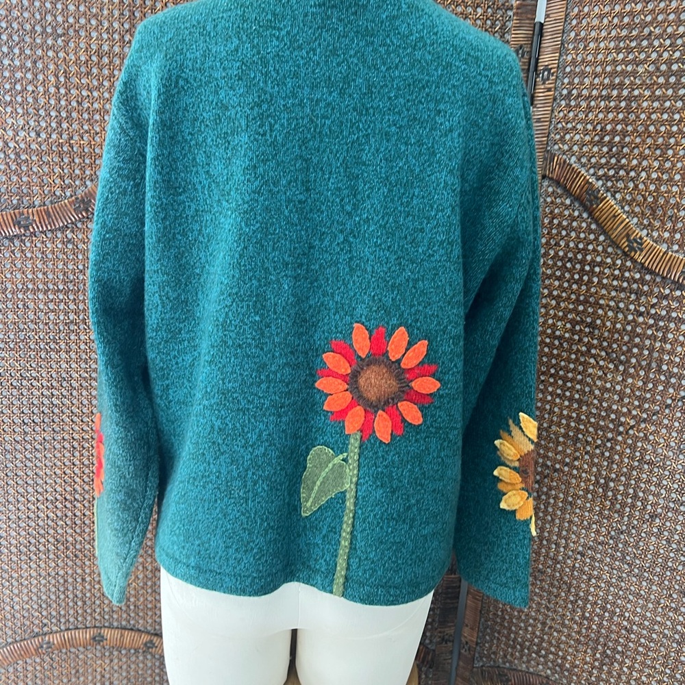 Susan Bristol lambswool sunflower cardigan sweater large - Picture 10 of 12